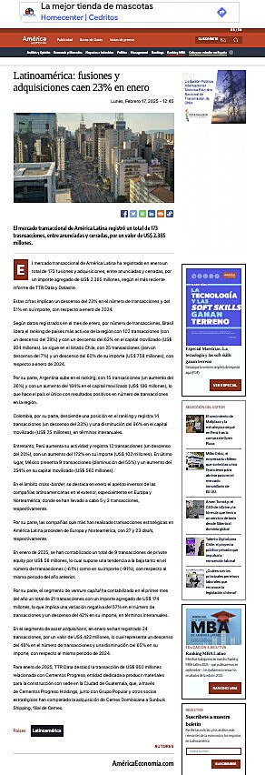 Latinoamrica: fusiones y adquisiciones caen 23% en enero